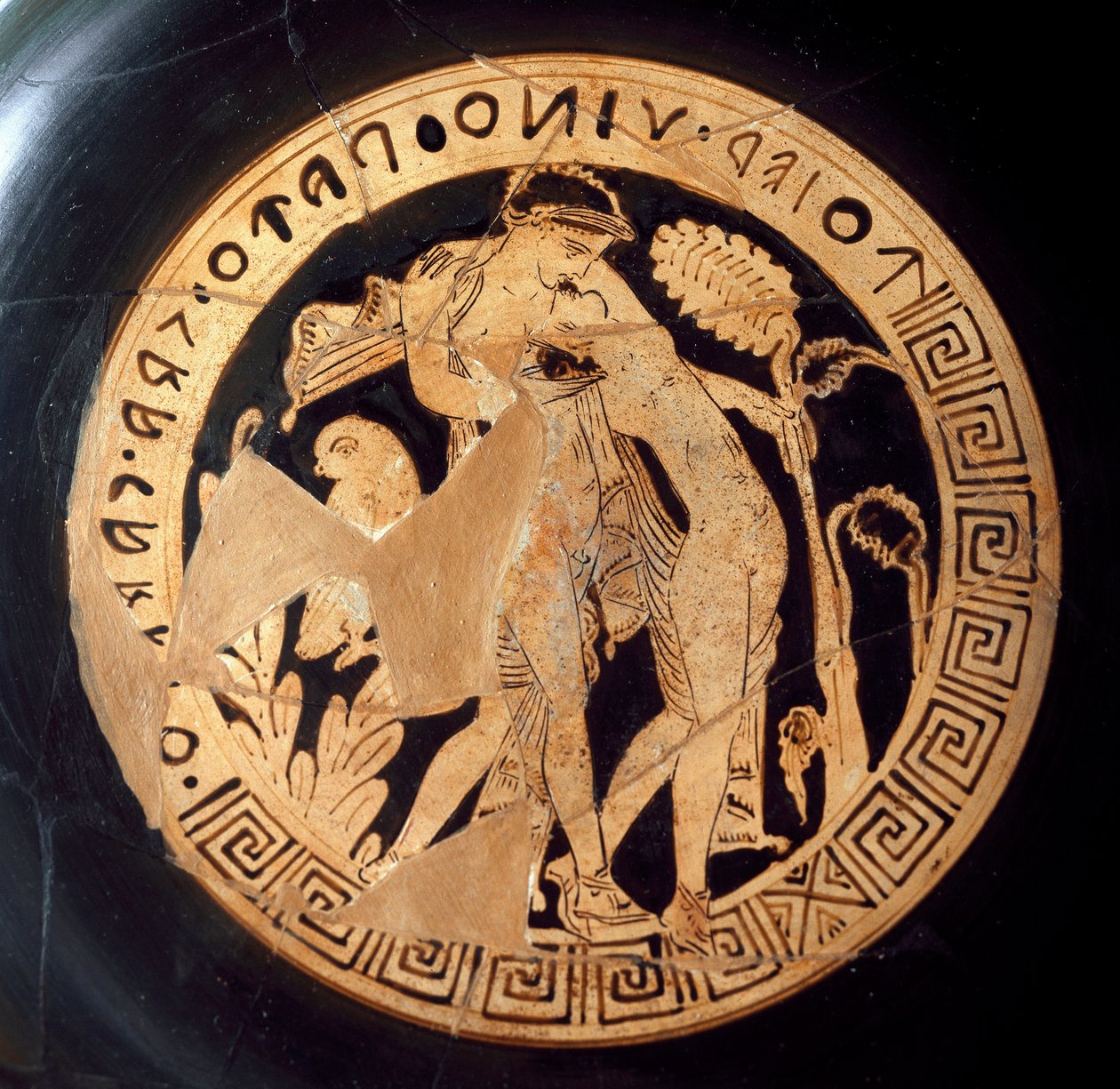 Starożytność Etrusków: fragment kiliksu przedstawiający Dionizosa i Arianę. Z Falerii Veteres (Civita Castellana) z VI wieku p.n.e. Rzym, Muzeum Narodowe Villa Giulia autorstwa Etruscan