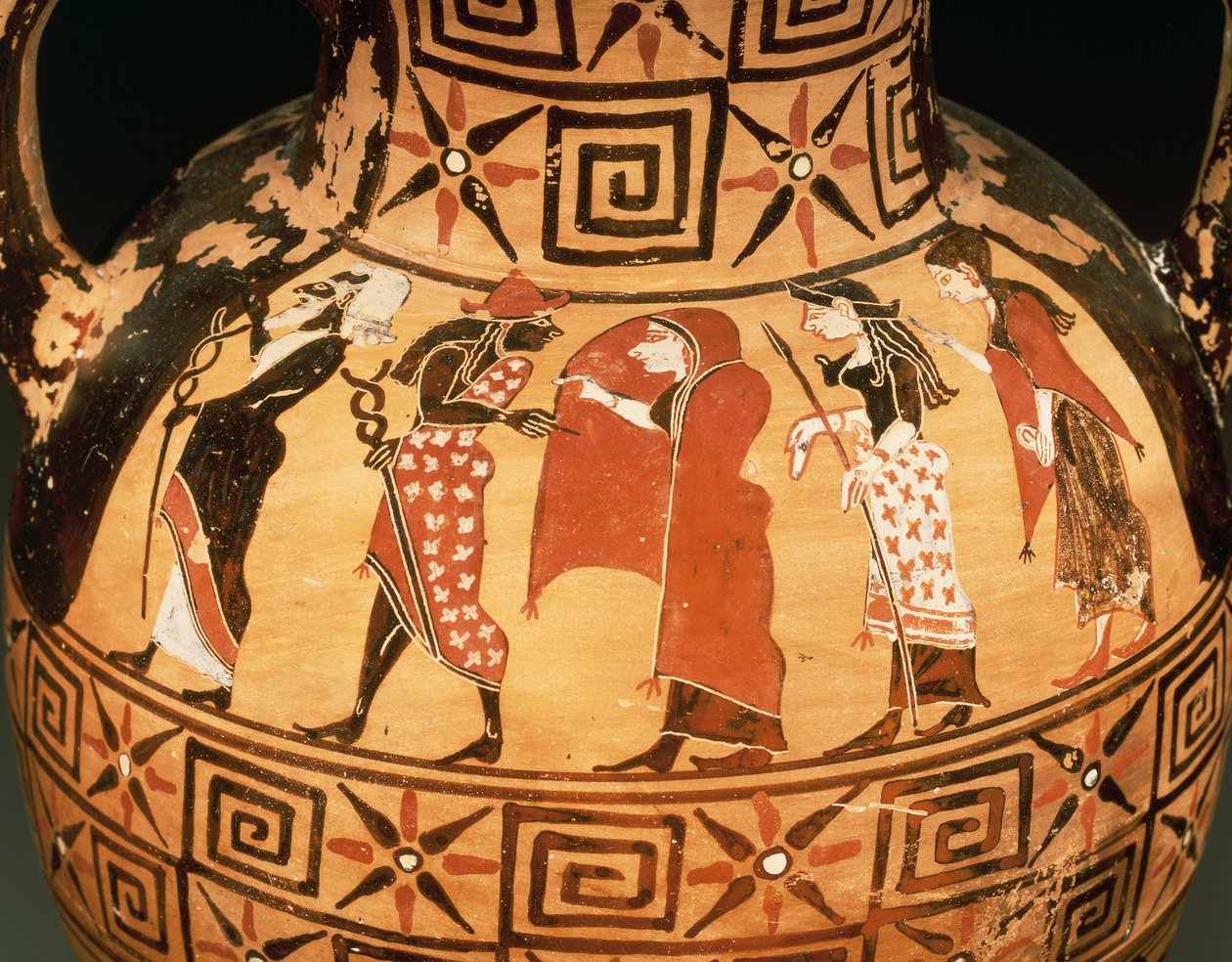 Amfora czarnofigurowa przedstawiająca Sąd Paryski (ceramiczna) autorstwa Etruscan