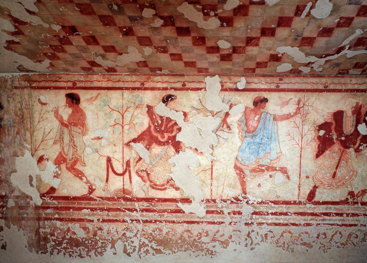 Tancerze i muzycy podczas bankietu. Freski Tomba del triclinium, V wiek pne autorstwa Etruscan