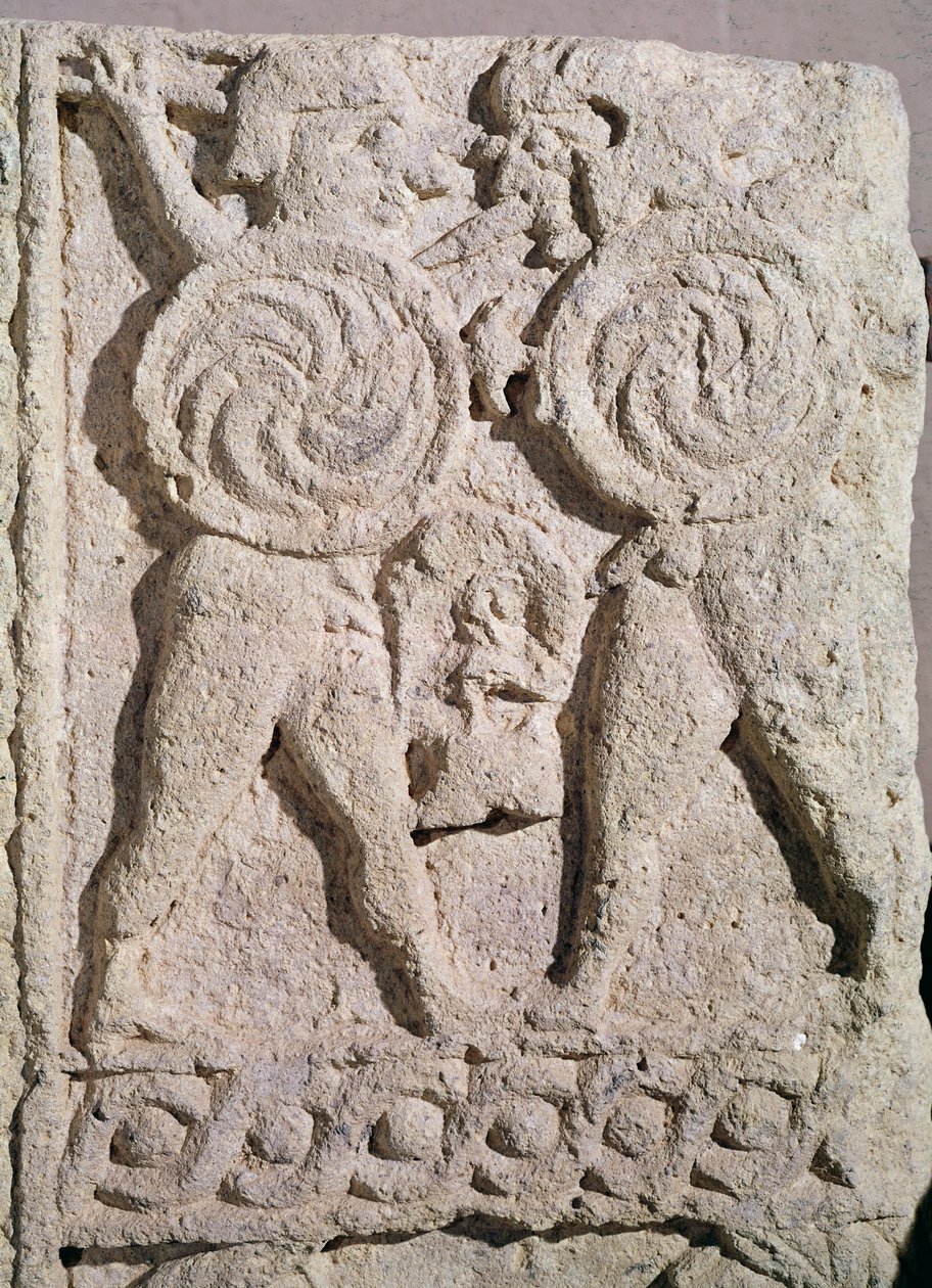 Szczegół nagrobka z kamieniem dwóch wojowników autorstwa Etruscan
