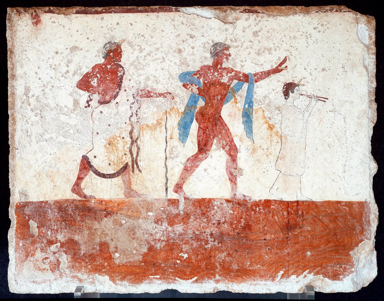 Sztuka etruska: młody efeb, muzyk i mistrz ceremonii. Fresk grobu „nurka”. Z południowego cmentarza Paestum. 480-470 pne. Museo Archeologico Nazionale, Paestum autorstwa Etruscan