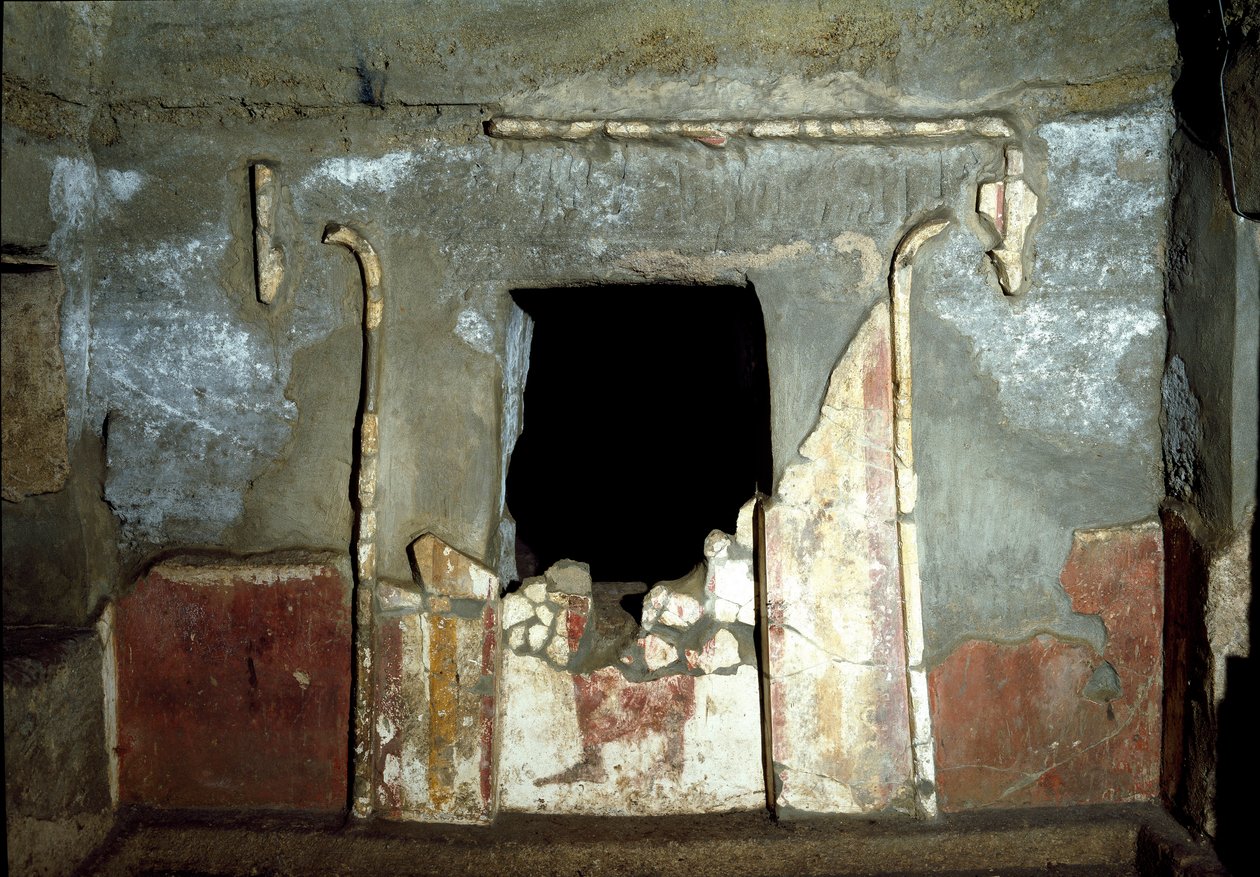 Cywilizacja etruska: wejście do grobowca Francois na nekropolii Ponte Rotto, IV wiek p.n.e. Vulci, Włochy autorstwa Etruscan