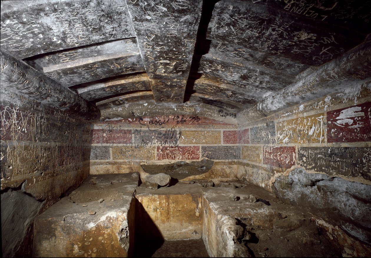 Cywilizacja etruska: wewnątrz grobowca Francois na nekropolii Ponte Rotto, IV wiek p.n.e. Vulci, Włochy autorstwa Etruscan