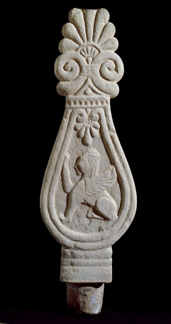 Cywilizacja etruska: stela grobowa w gres decoree z sylwetką lwiego skrzydła z Londa we Włoszech. 550-500 p.n.e. Florencja, Muzeum Archeologiczne autorstwa Etruscan