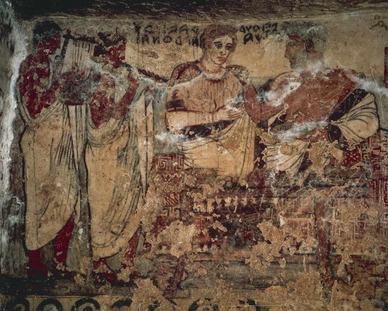 Fresk przedstawiający bankiet pogrzebowy Velthura Velchy z żoną Ravnthu Aprthnei w towarzystwie dwóch muzyków autorstwa Etruscan