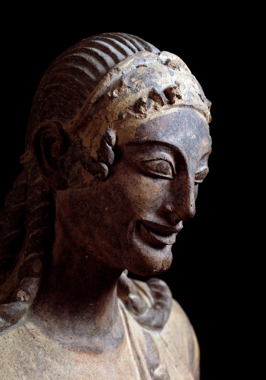 Głowa Apolla z Veio (Detal) - Rzeźba z terakoty, 510-490 pne autorstwa Etruscan