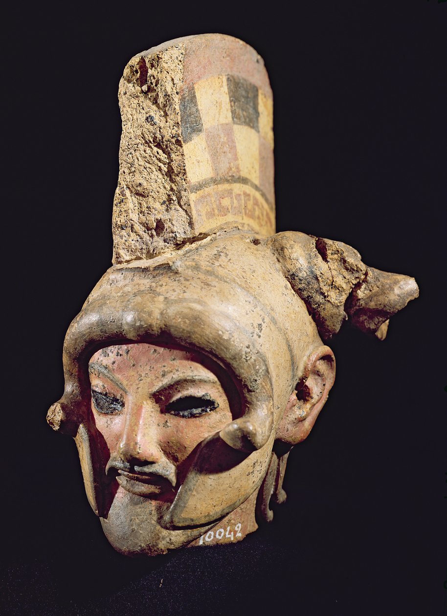 Głowa wojownika w hełmie, z Satricum (malowana glina) autorstwa Etruscan