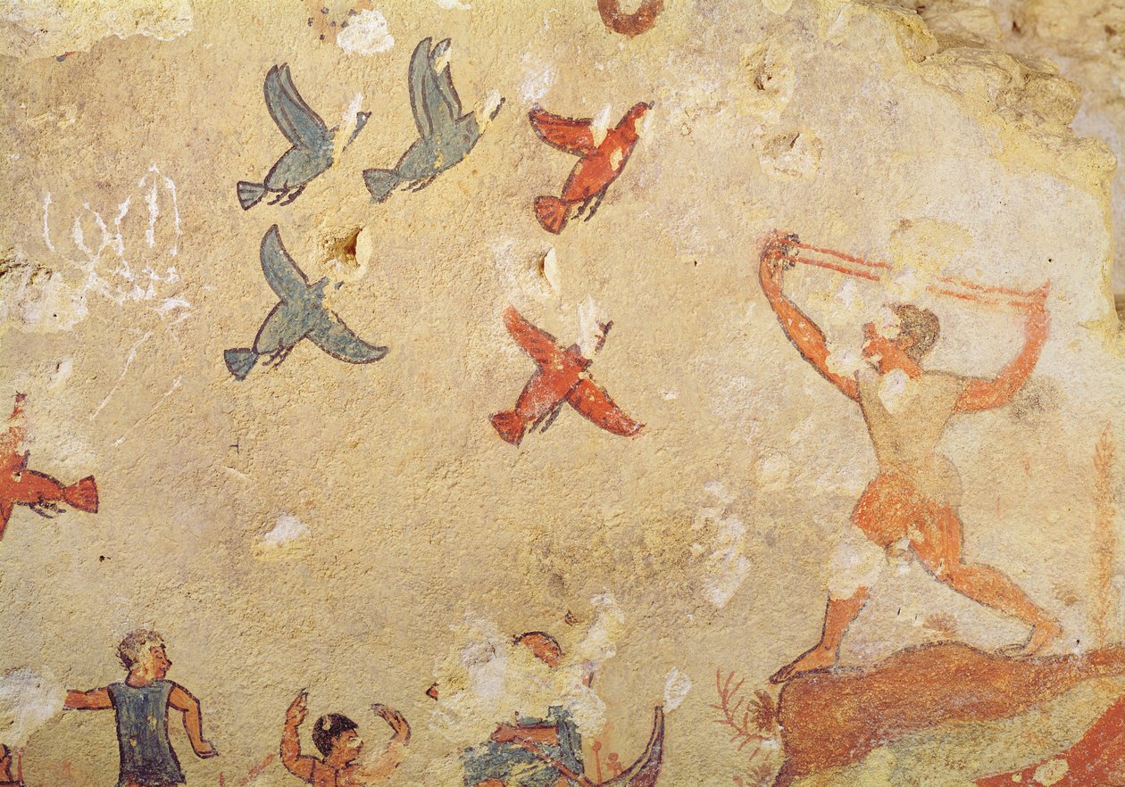 Łowca ptaków, z Grobowca Łowiectwa i Rybołówstwa, ok. 520-10 pne (malowidło ścienne) autorstwa Etruscan