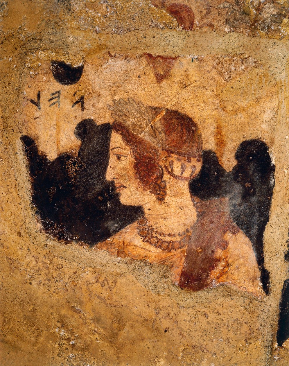 Włochy, region Lacjum, Tarquinia (prowincja Viterbo), nekropolia etruska, grób Orcusa, fragment sceny bankietowej z portretem kobiety znanej jako Velia Velcha (Velia Spurinas), żony Arntha Velcha, fresk autorstwa Etruscan