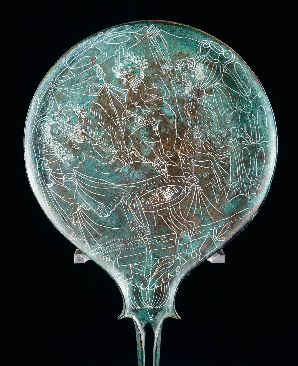 Lustro przedstawiające scenę bankietową, artefakt z brązu z Preneste (Lazio). Cywilizacja etruska, IV wiek p.n.e. autorstwa Etruscan
