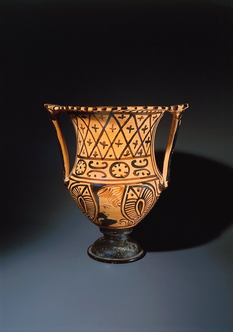 Czerwonofigurowy krater kielicha (wazon używany do mieszania wina i wody) przedstawiający ludzką twarz autorstwa Etruscan