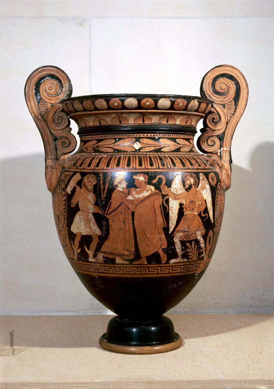 Ceramika czerwonofigurowa, krater wolutowy przedstawiający Alkestis obejmującego A.D.metusa i napisy imion, autorstwa Alkestis Painter autorstwa Etruscan