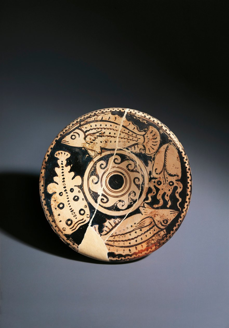Naczynie ceramiczne czerwonofigurowe z dekoracją rybną, z Cerveteri autorstwa Etruscan