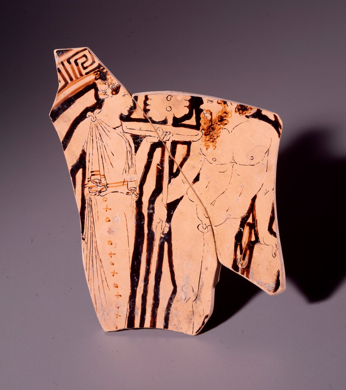 Fragment terakoty kylix przedstawiający menadę i satyra, 350 pne autorstwa Etruscan