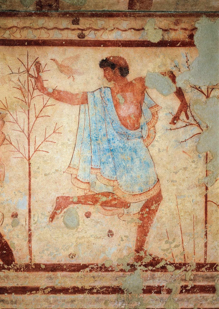 Grobowiec Triclinium, detal fresku przedstawiającego tancerkę, Tarquinia, Włochy (mural) autorstwa Etruscan