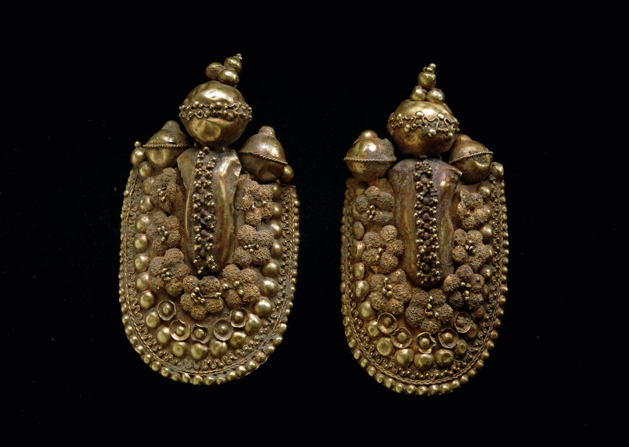 Sztuka etruska: złote kolczyki Dim 6 cm Florence Museo Archeologico autorstwa Etruscan Etruscan