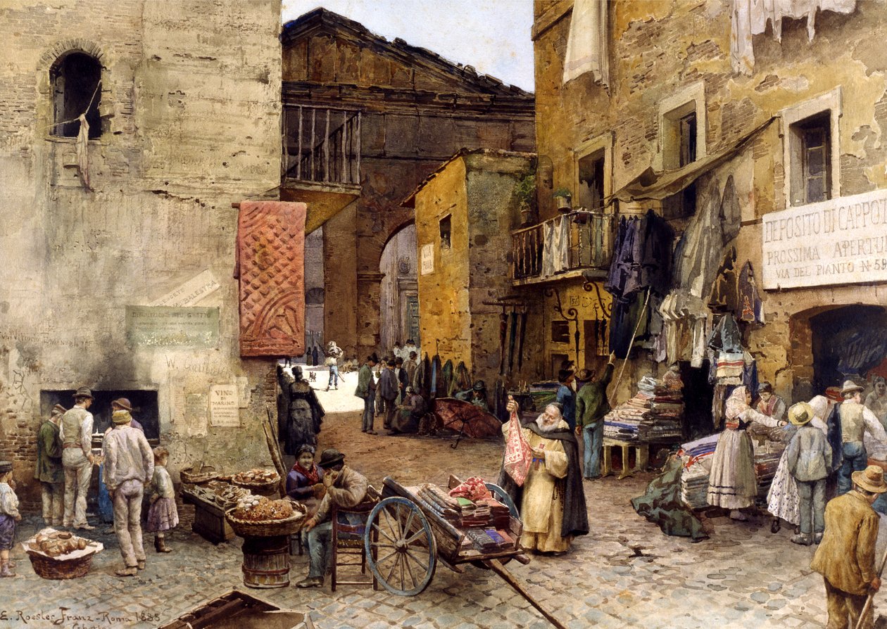Droga przez Porticus Octaviae, 1888 r. autorstwa Ettore Roesler Franz