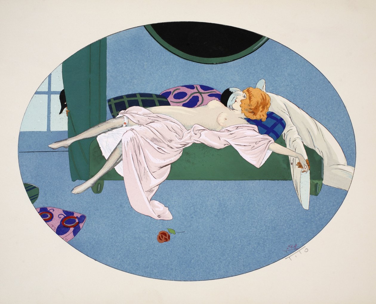 Pięć zmysłów - słuch, wzrok, węch, dotyk i smak, wyd. Paryż, 1925 (odbitka szablonowa) autorstwa Ettore Tito