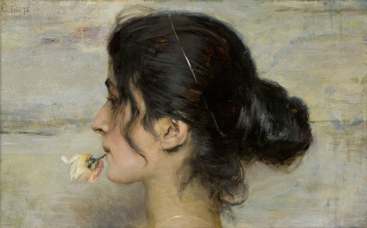 Z różą między ustami Z różą między ustami, 1895. autorstwa Ettore Tito