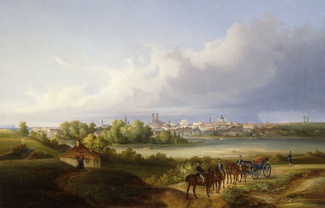 Widok na Monachium i rzekę Izarę, 1838 autorstwa Eugen Adam