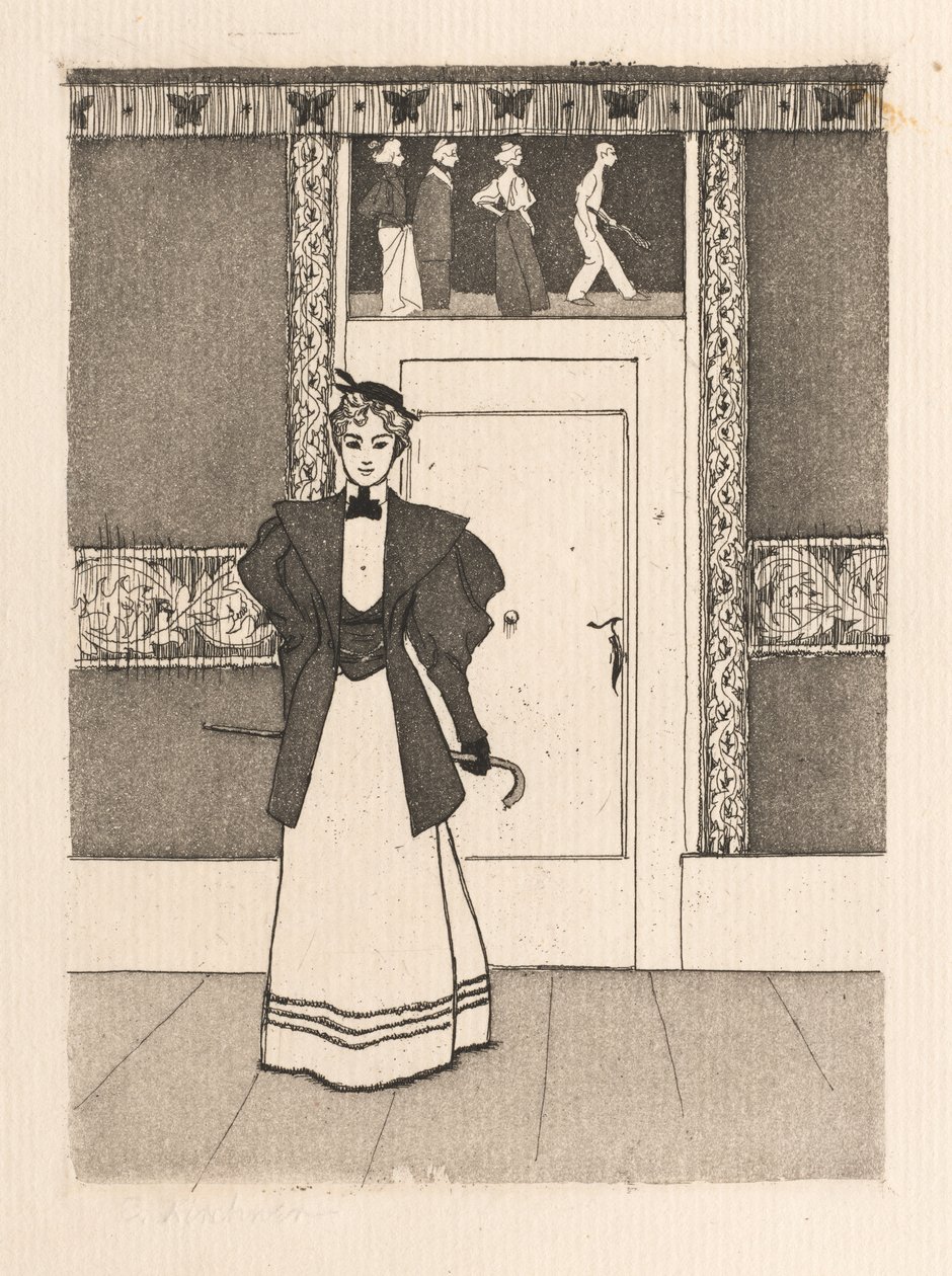 Wnętrze z młodą kobietą w stroju spaceru, 1895. autorstwa Eugen Kirchner