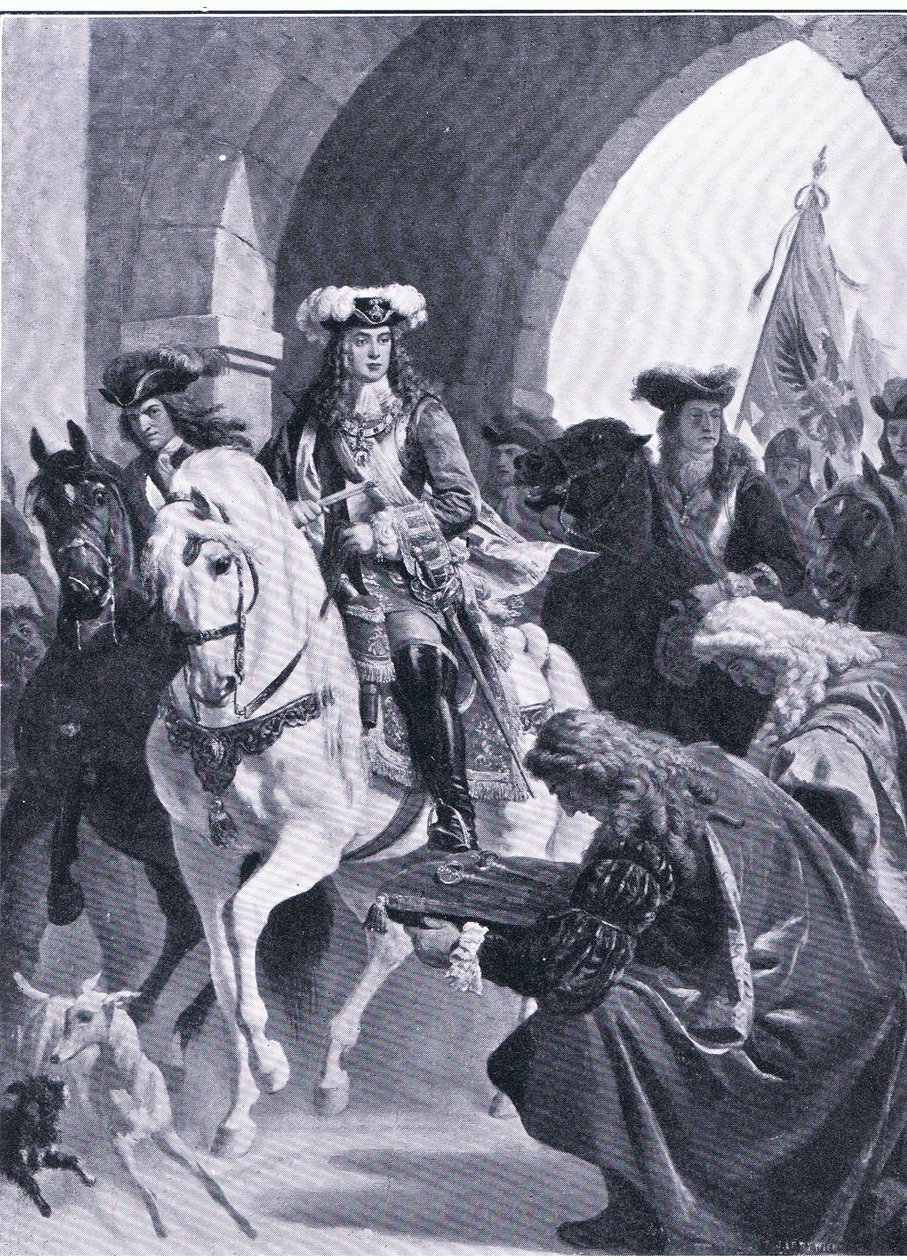 Austriacy wkraczający do Belgradu, ilustracja z „Zabytki w historii Europy” wydanej przez Gresham Publishing Co, c.1920 (lito) autorstwa Eugen von Blaas