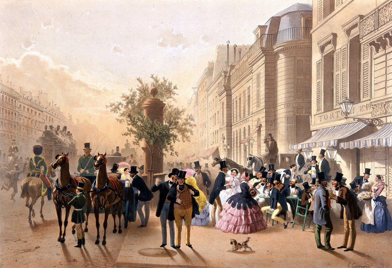 Boulevard des Italians (przed Tortoni) - Litografia autorstwa Guérard autorstwa Eugen von Guerard