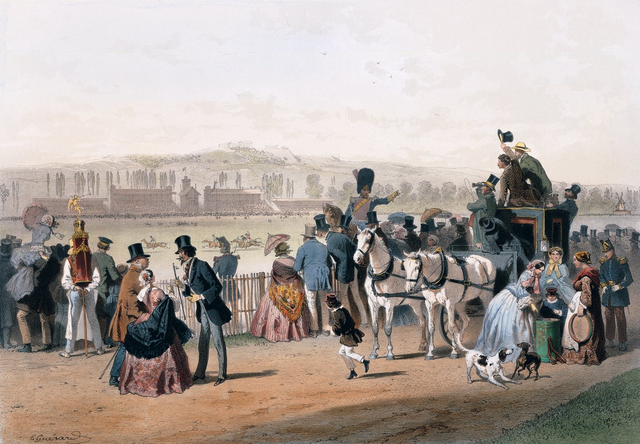 Tor wyścigowy w Bois de Boulogne autorstwa Eugene Charles Francois Guerard