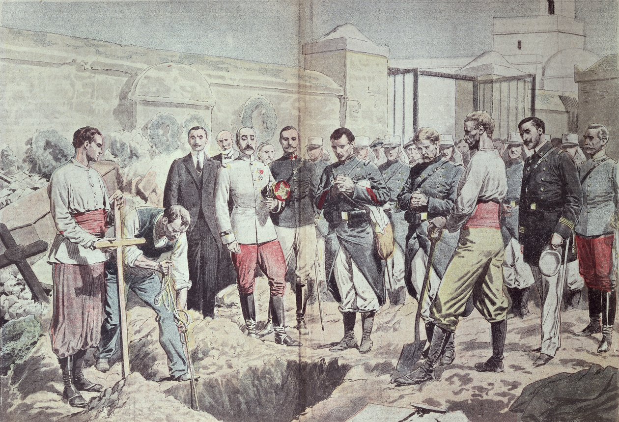 Francuscy legioniści w Maroku na pogrzebie, ilustracja z „Le Pelerin”, 25 sierpnia 1907 autorstwa Eugene Damblans