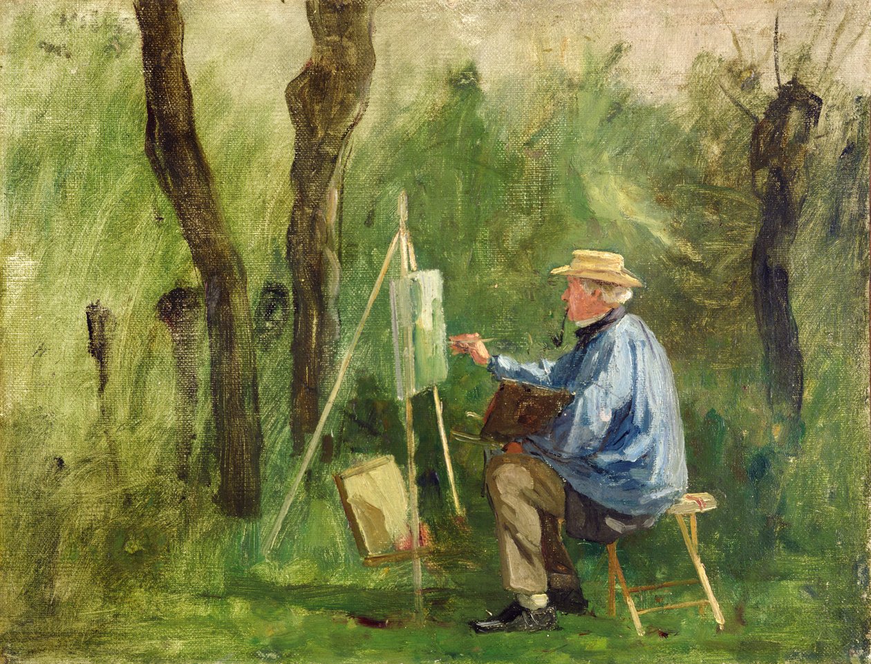 Corot w jego sztalugach, Crecy-en-Brie, 1874 autorstwa Eugene Decan