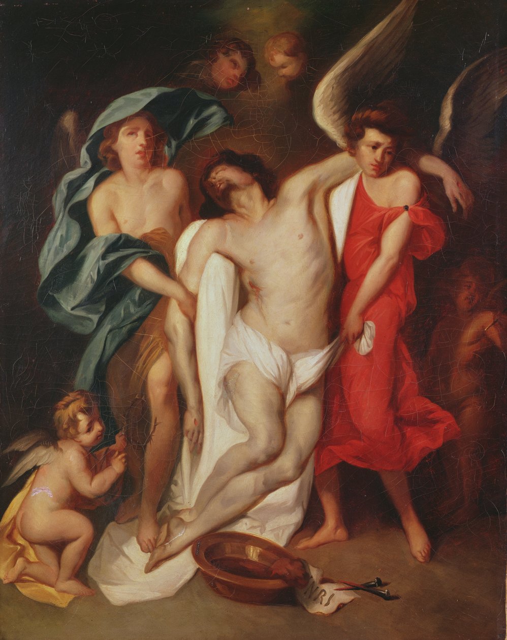 Ciało Chrystusa niesione przez aniołów autorstwa Ferdinand Victor Eugene Delacroix