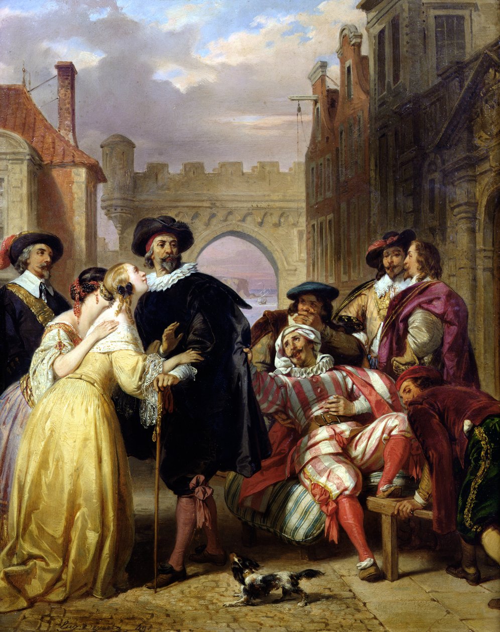 Scena finałowa „Les Fourberies de Scapin” Moliera (1622-73) autorstwa Eugene Deveria