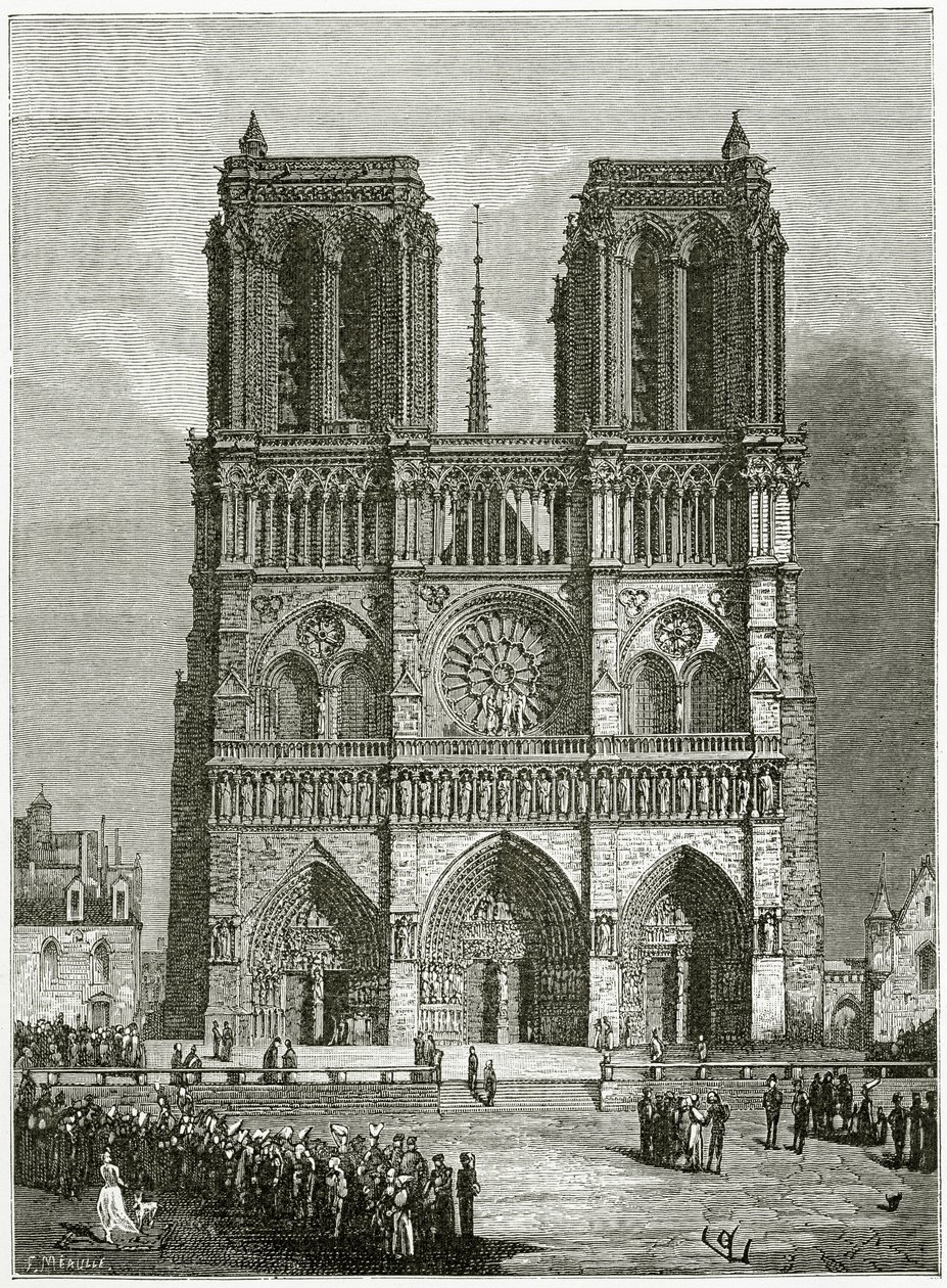 Notre Dame de Paris en 1642 - ilustracja z Notre Dame de Paris, XIX wiek (rycina bw) autorstwa Eugene Emmanuel Viollet le Duc