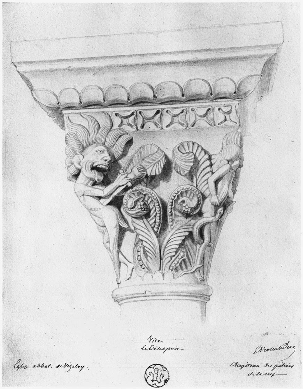 Stolica ilustrująca występek rozpaczy, kościół opactwa La Madeleine, Vezelay, Francja autorstwa Eugene Emmanuel Viollet le Duc