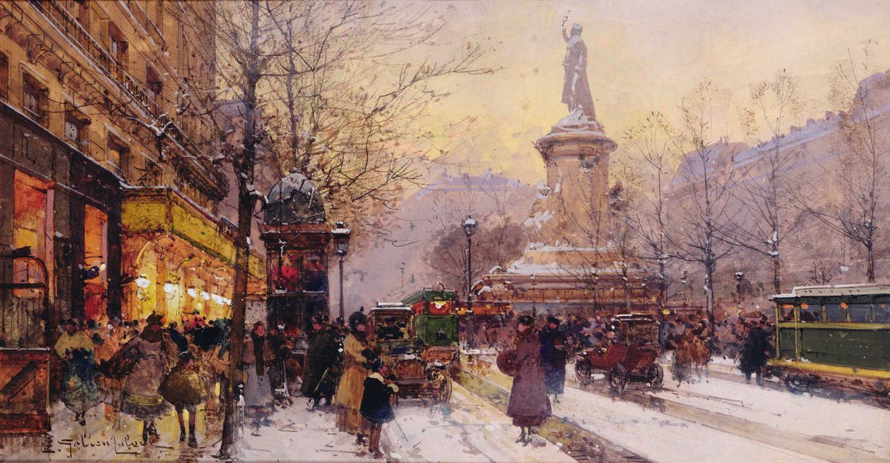 Zimowa scena uliczna w Paryżu autorstwa Eugene Galien Laloue