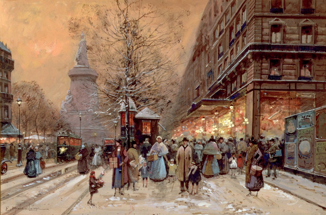 Ruchliwy bulwar w pobliżu Place de la Republique, Paryż autorstwa Eugene Galien Laloue