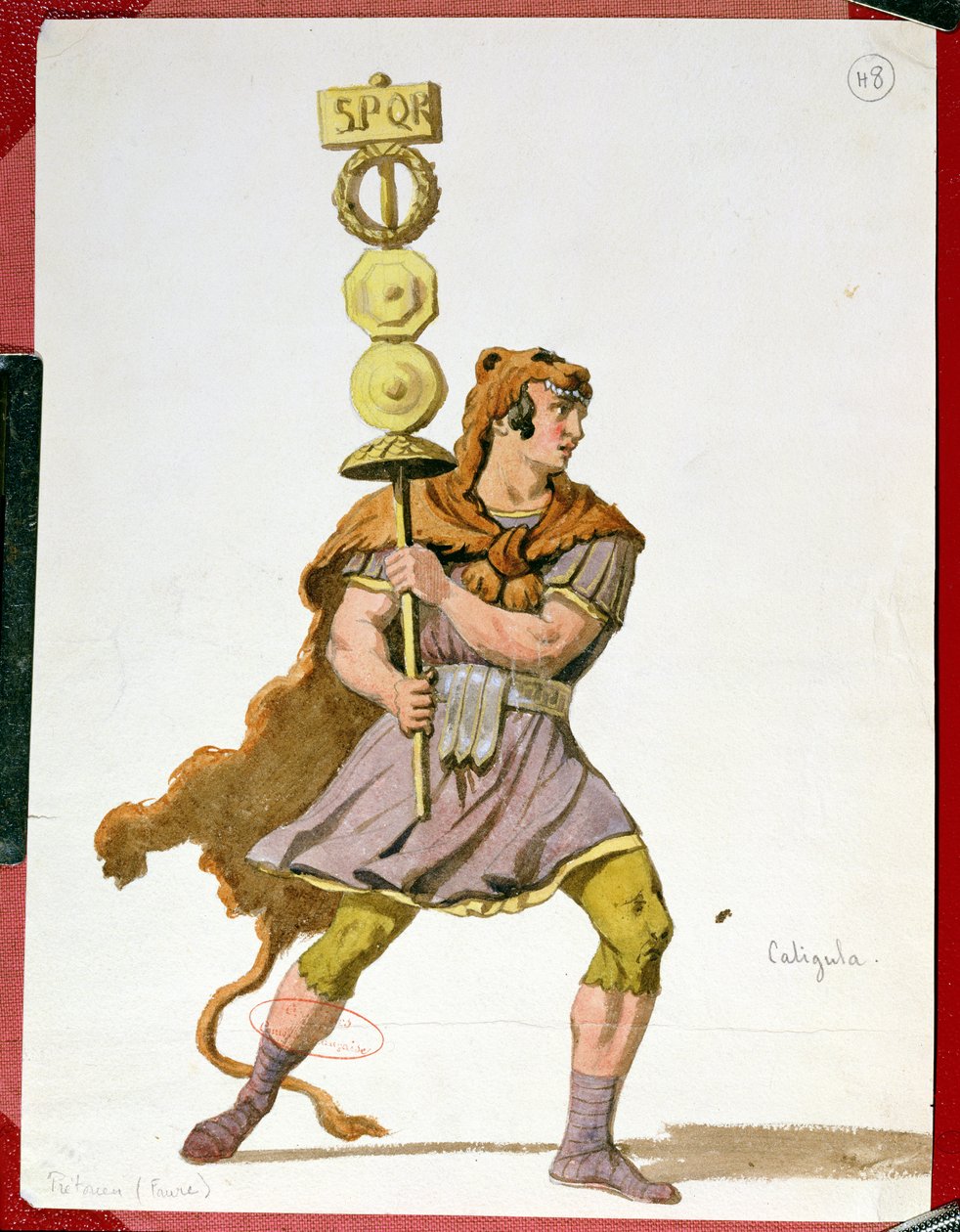 Pretorianin, projekt kostiumu do pierwszej inscenizacji „Kaliguli” Aleksandra Dumasa (1802-70) w Komedii Francuskiej, grudzień 1837 autorstwa Pierre François Eugène Giraud