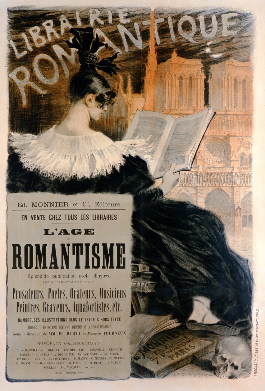 Plakat „Librairie Romantique” reklamujący serię książek o historii romantyzmu, 1887 autorstwa Eugene Grasset