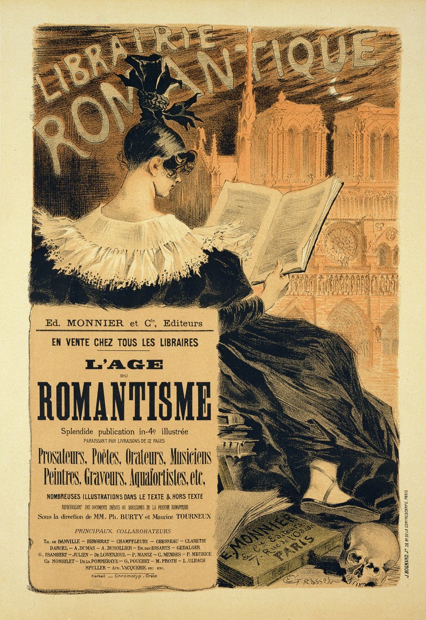 Reprodukcja plakatu reklamującego książkę „Wiek romantyzmu”, 1887 (zob. 127141) autorstwa Eugene Grasset