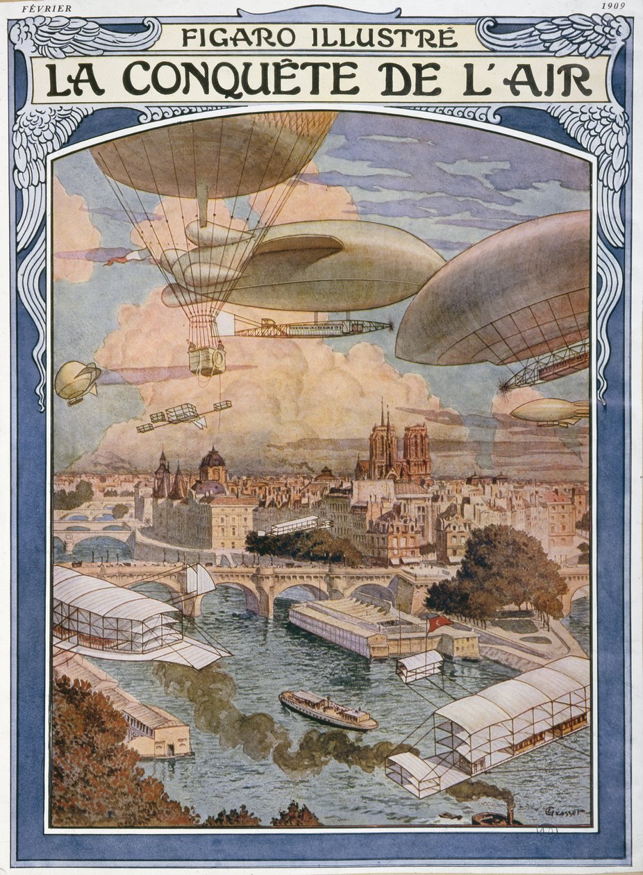 The Conquest of Air, ilustracja na okładkę „Figaro Illustre”, luty 1909 autorstwa Eugene Grasset
