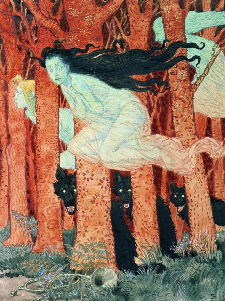 Trzy kobiety i trzy wilki autorstwa Eugene Grasset