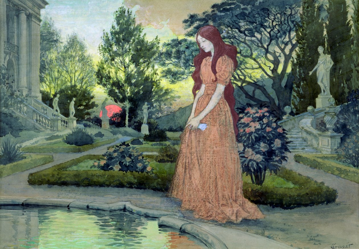 Młoda dziewczyna w ogrodzie autorstwa Eugene Grasset