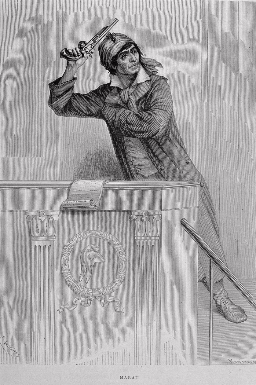 Jean Paul Marat (1743-93) Podżeganie do rewolucji, ryty przez Stephane Pannemakera (1847-1930) autorstwa Eugene Joseph Viollat