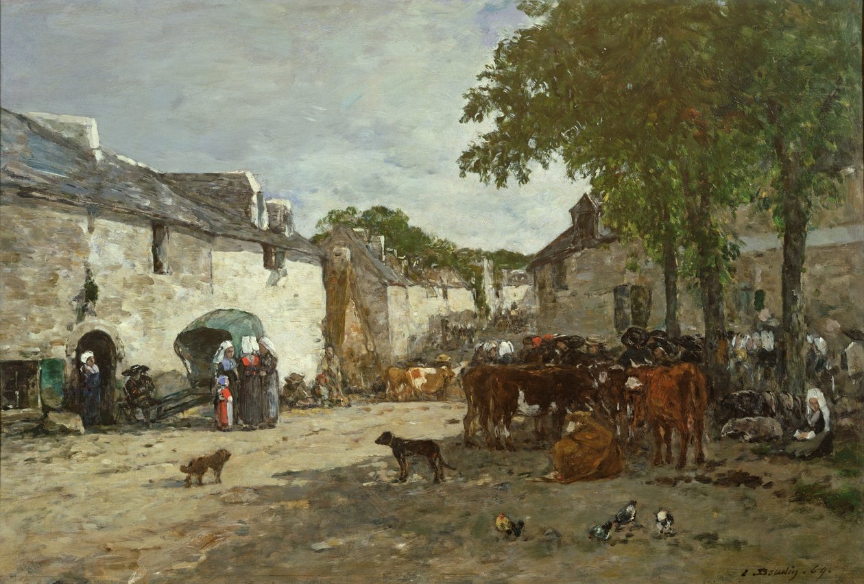Targ zwierzęcy w Daoulas, 1869 autorstwa Eugene Louis Boudin