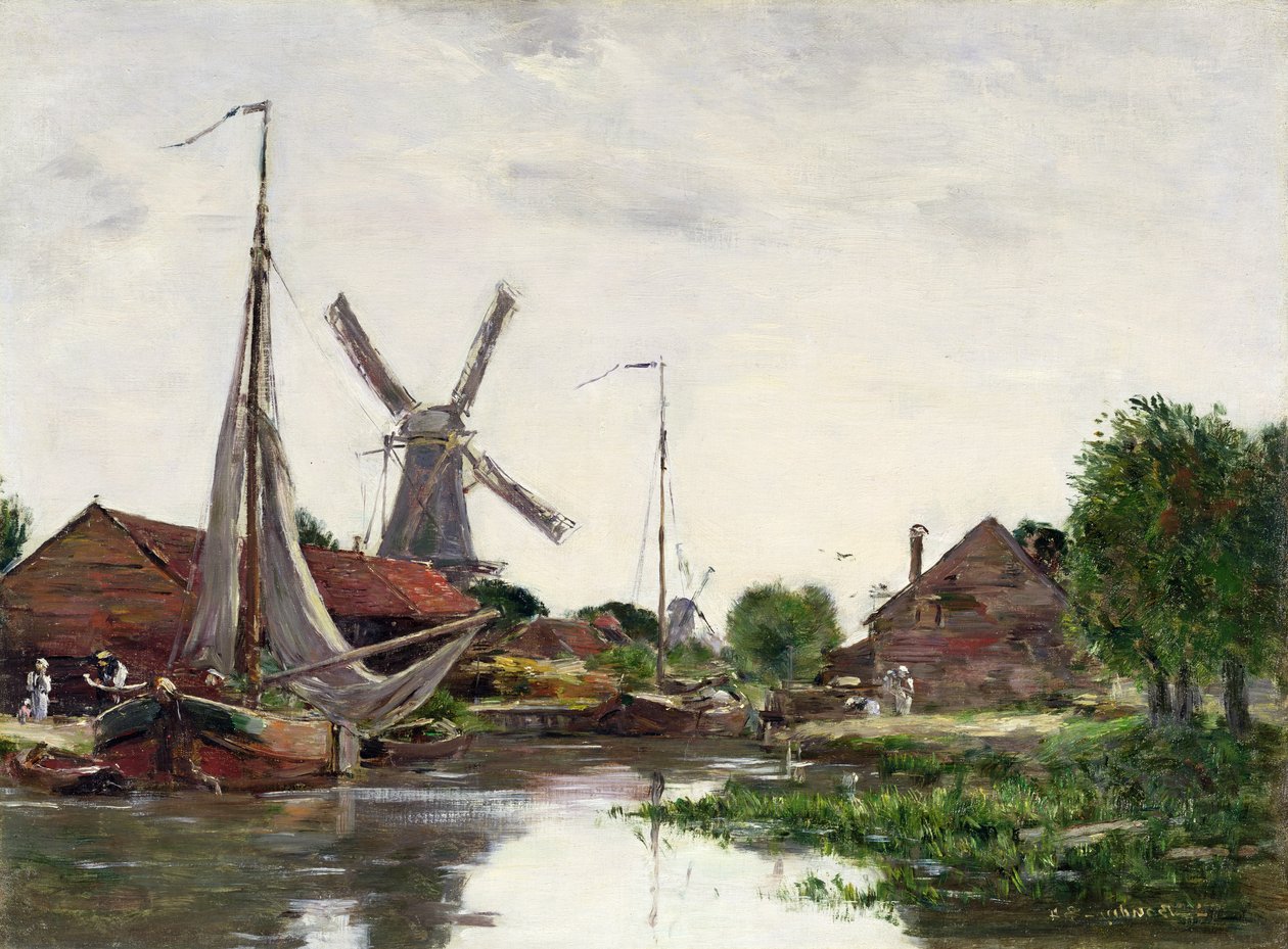 Dordrecht, wiatrak na Mozy, 1884 r. autorstwa Eugene Louis Boudin