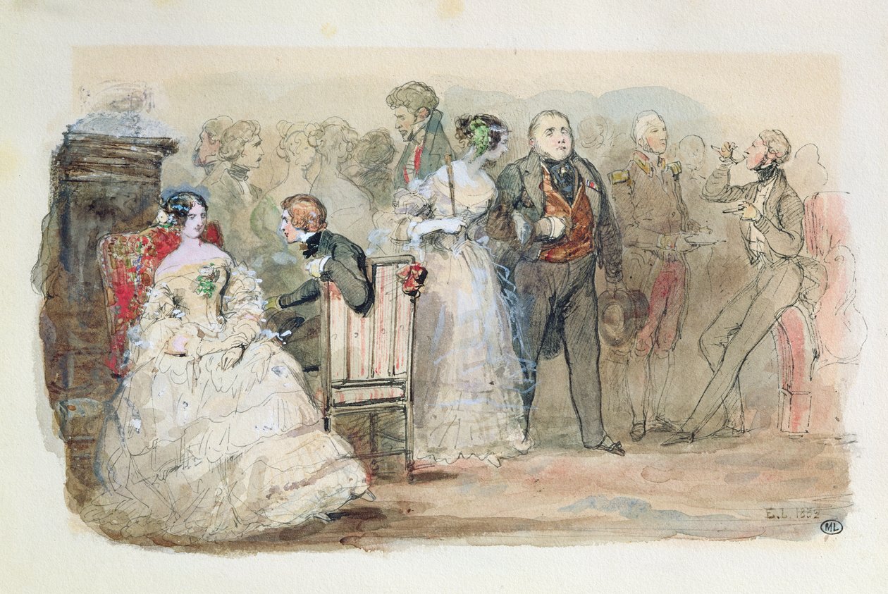 Przyjęcie za panowania Ludwika Filipa (1830-48) 1832 (pióro i atrament i toaleta na papierze) autorstwa Eugene Louis Lami
