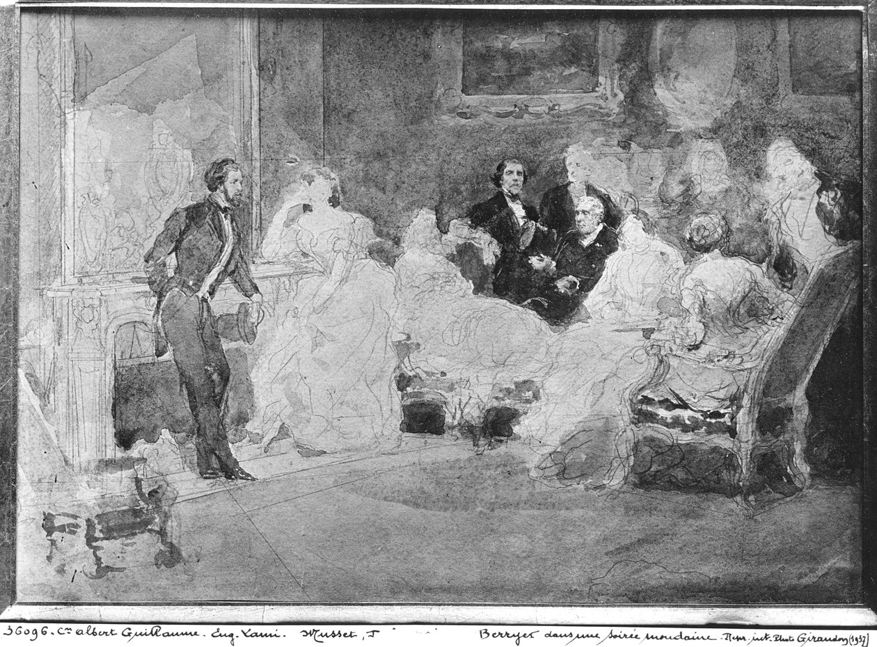 Alfred de Musset (1810-57) Eugene Delacroix (1798-1863) i Pierre Antoine Berryer (1790-1868) na wieczorze towarzyskim, ok. 1840 autorstwa Eugene Louis Lami