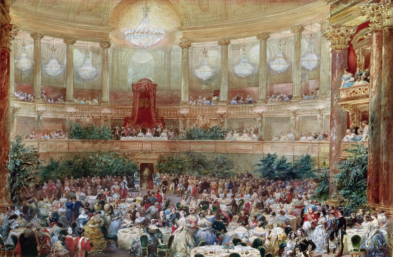 Kolacja w Salle des Spectacles w Wersalu, 1854 autorstwa Eugene Louis Lami