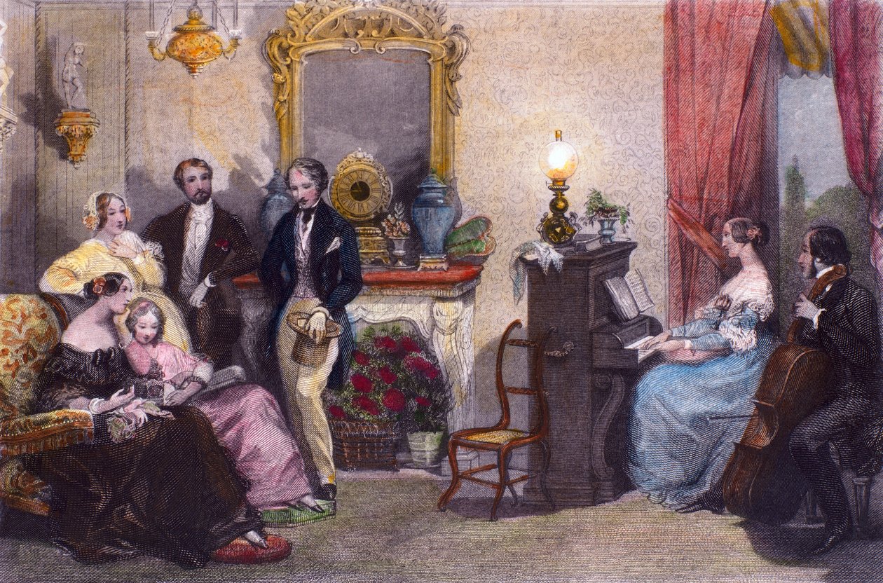 Koncert rodzinny, Scena z Lata w Paryżu Julesa Janina, reż. Eugene Lami autorstwa Eugene Louis Lami