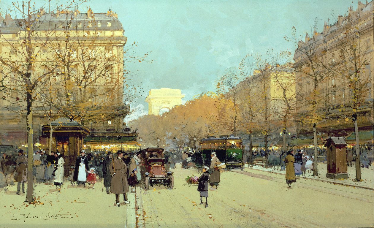 Bulwar Haussmanna w Paryżu (gwasz na papierze) autorstwa Eugene Galien Laloue